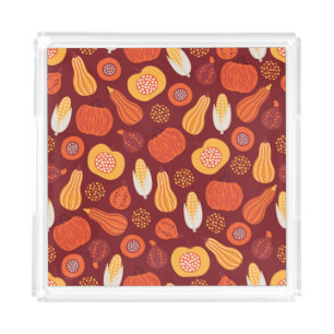 Thanksgiving Pumpkin Brown Seamless Pattern. Acrylic Tray