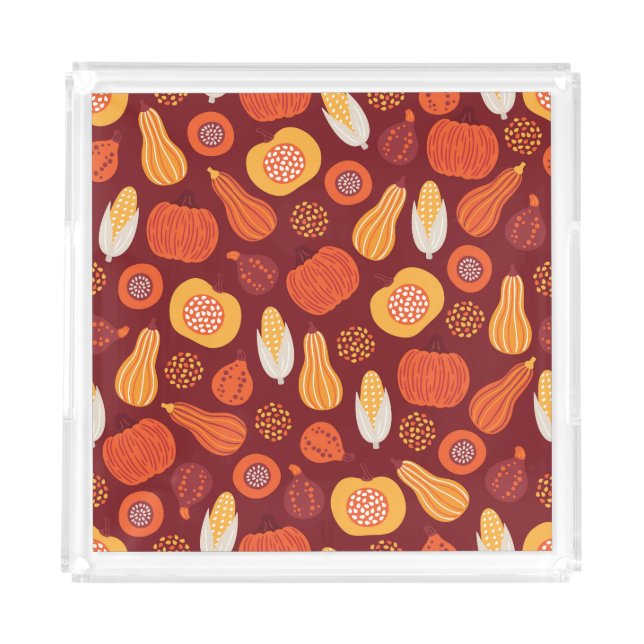 Thanksgiving Pumpkin Brown Seamless Pattern. Acrylic Tray (Front)