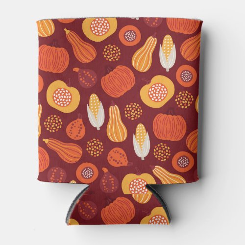 Thanksgiving Pumpkin Brown Seamless Pattern Can Cooler