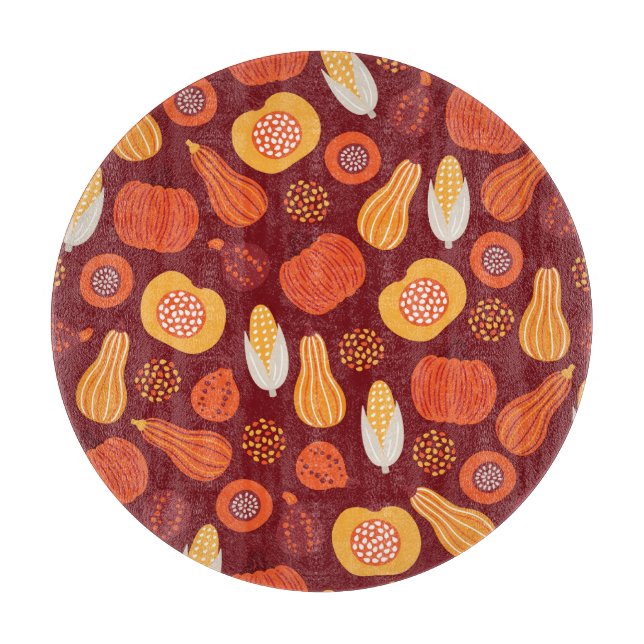 Thanksgiving Pumpkin Brown Seamless Pattern. Cutting Board (Front)