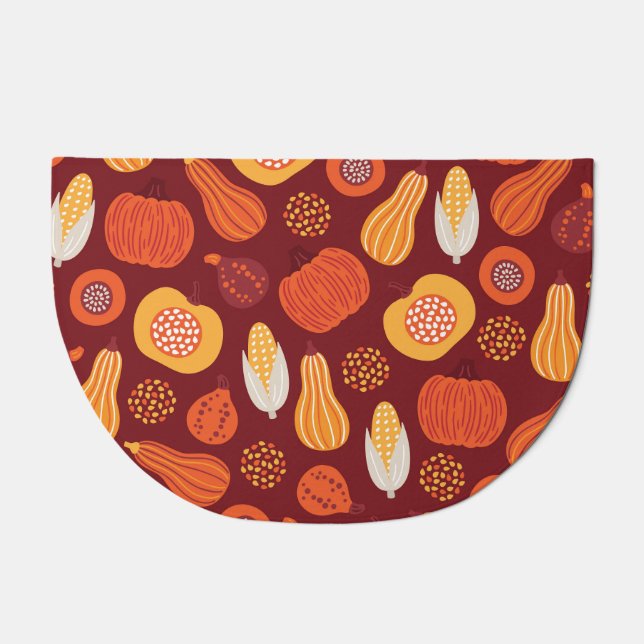 Thanksgiving Pumpkin Brown Seamless Pattern. Doormat (Front)