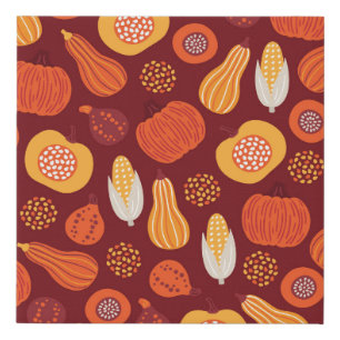 Thanksgiving Pumpkin Brown Seamless Pattern. Faux Canvas Print