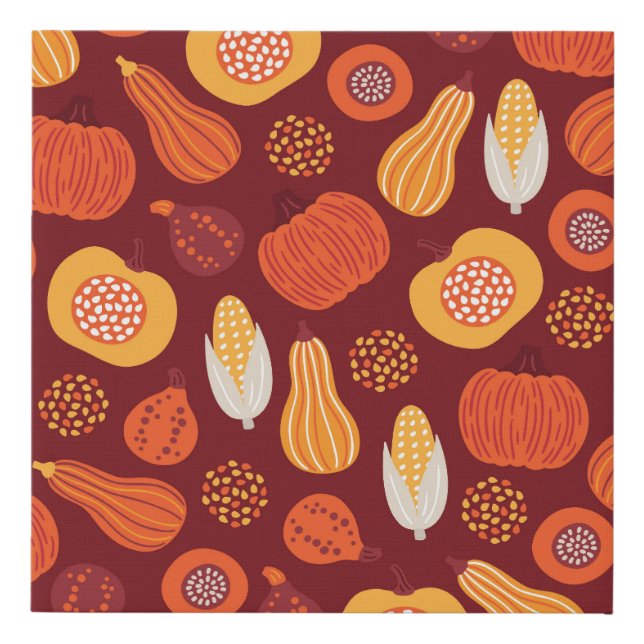 Thanksgiving Pumpkin Brown Seamless Pattern. Faux Canvas Print (Front)
