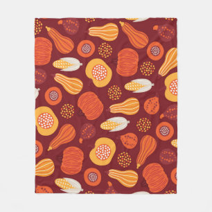 Thanksgiving Pumpkin Brown Seamless Pattern. Fleece Blanket