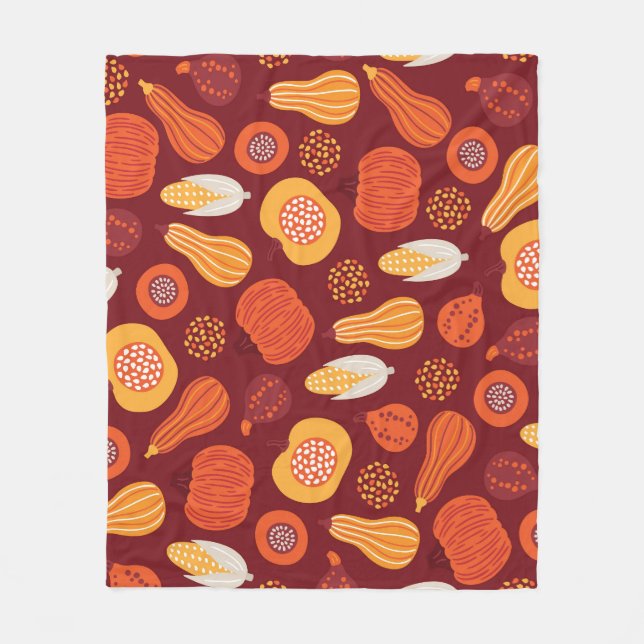 Thanksgiving Pumpkin Brown Seamless Pattern. Fleece Blanket (Front)
