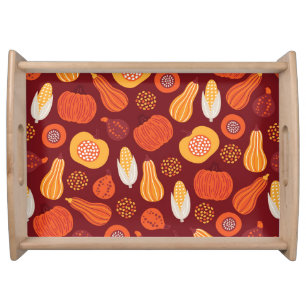 Thanksgiving Pumpkin Brown Seamless Pattern. Serving Tray