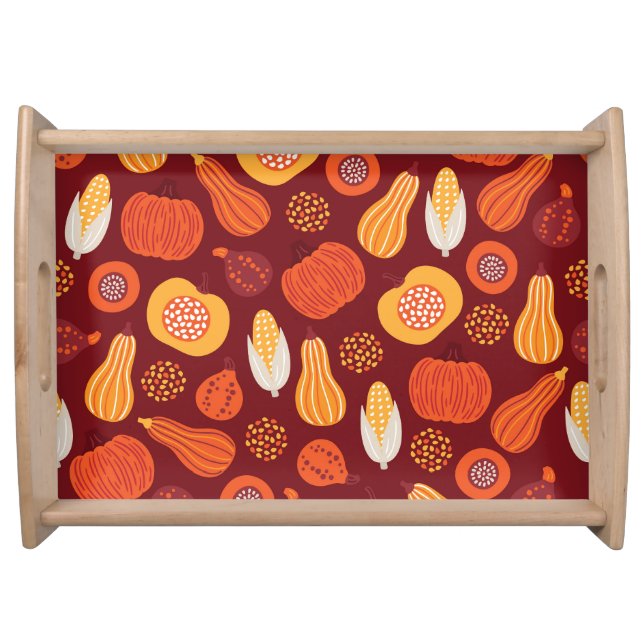 Thanksgiving Pumpkin Brown Seamless Pattern. Serving Tray (Front)