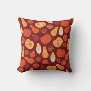 Thanksgiving Pumpkin Brown Seamless Pattern. Throw Pillow