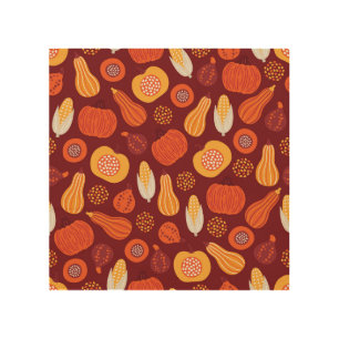 Thanksgiving Pumpkin Brown Seamless Pattern. Wood Wall Art