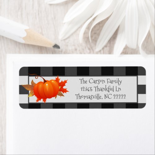 Thanksgiving Pumpkin Buffalo Plaid Address Labels