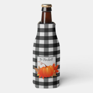 Thanksgiving Pumpkin Buffalo Plaid Bottle Cooler