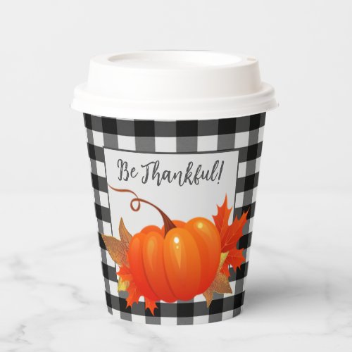 Thanksgiving Pumpkin Buffalo Plaid Paper Cup