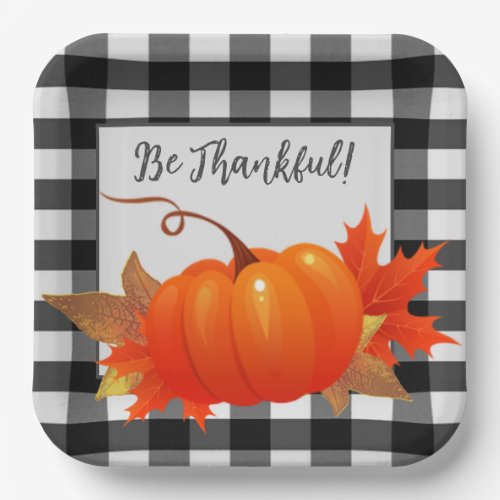 Thanksgiving Pumpkin Buffalo Plaid Paper Plate