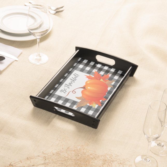 Thanksgiving Pumpkin Buffalo Plaid Serving Tray (Front)