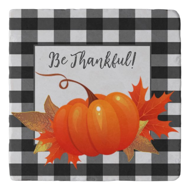 Thanksgiving Pumpkin Buffalo Plaid Trivet (Front)