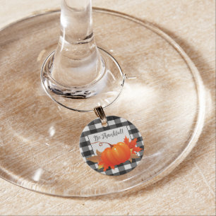 Thanksgiving Pumpkin Buffalo Plaid Wine Charm