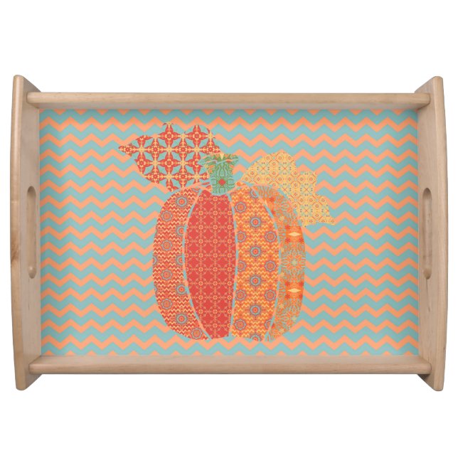 Thanksgiving Pumpkin Chevrons Large Serving Tray (Front)