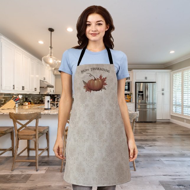 Thanksgiving Pumpkin Damask | Beige Apron (Thanksgiving Pumpkin Damask Apron)