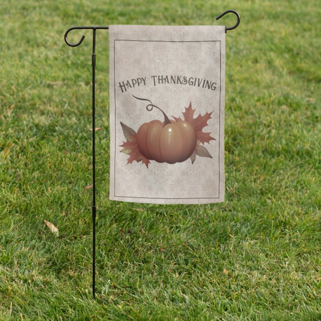 Thanksgiving Pumpkin Damask | Beige Garden Flag (In SItu)