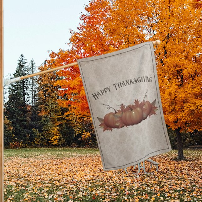 Thanksgiving Pumpkin Damask | Beige House Flag (Beige Thanksgiving Damask Pumpkin House Flag)