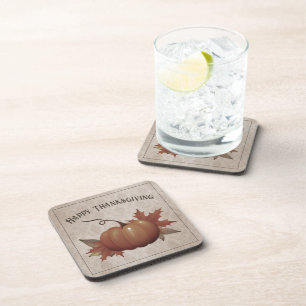 Thanksgiving Pumpkin Damask Beverage Coaster