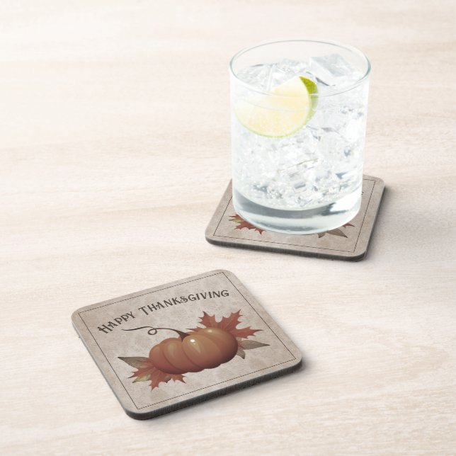 Thanksgiving Pumpkin Damask Beverage Coaster (Right Side)