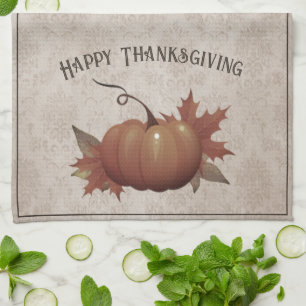 Thanksgiving Pumpkin Damask   Brown Kitchen Towel