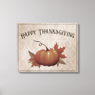 Thanksgiving Pumpkin Damask Canvas Print