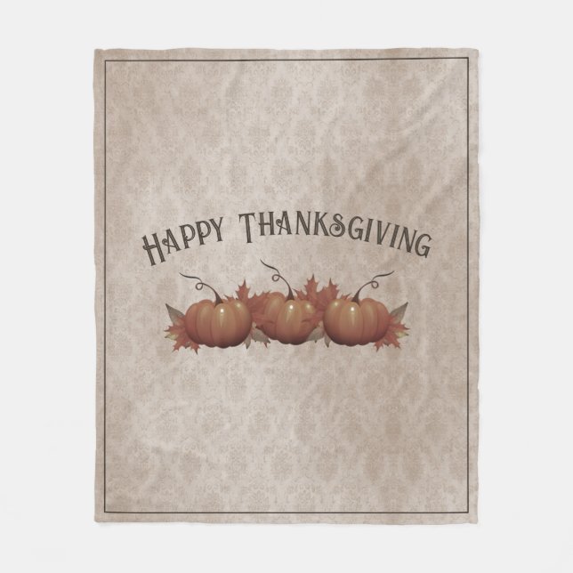 Thanksgiving Pumpkin Damask Fleece Blanket (Front)