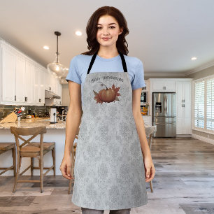 Thanksgiving Pumpkin Damask Gray Apron