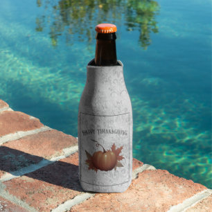 Thanksgiving Pumpkin Damask Gray Bottle Cooler