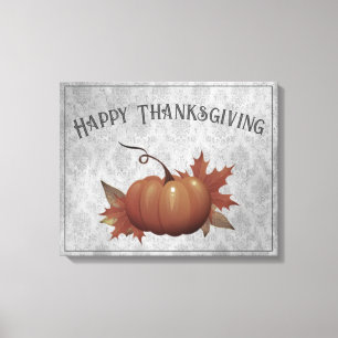 Thanksgiving Pumpkin Damask Gray Canvas Print