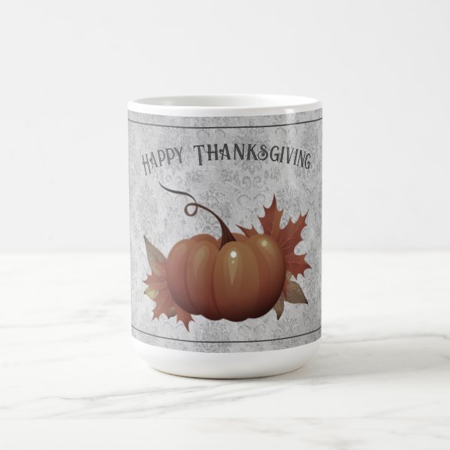 Thanksgiving Pumpkin Damask | Gray Coffee Mug (Center)