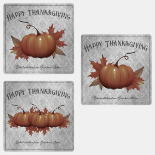 Thanksgiving Pumpkin Damask Gray Labels
