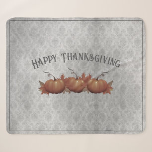 Thanksgiving Pumpkin Damask Gray Sherpa Blanket