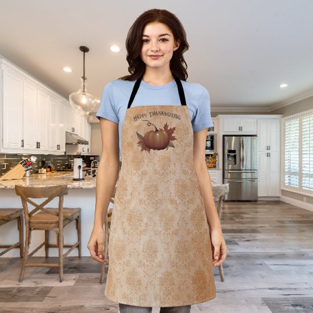 Thanksgiving Pumpkin Damask | Orange Apron (Orange Thanksgiving Pumpkin Damask Apron)