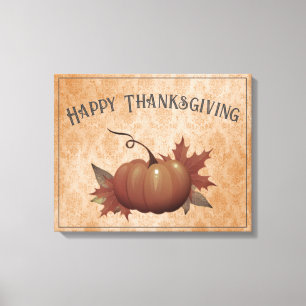 Thanksgiving Pumpkin Damask   Orange Canvas Print