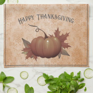 Thanksgiving Pumpkin Damask   Orange Kitchen Towel