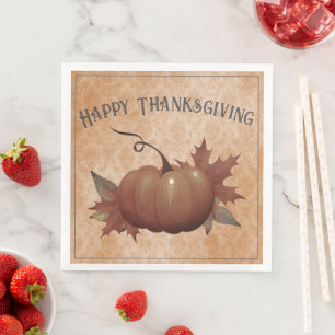 Thanksgiving Pumpkin Damask Orange Paper Dinner Napkins
