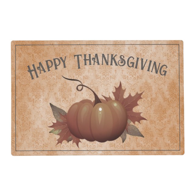 Thanksgiving Pumpkin Damask | Orange Placemat (Front)