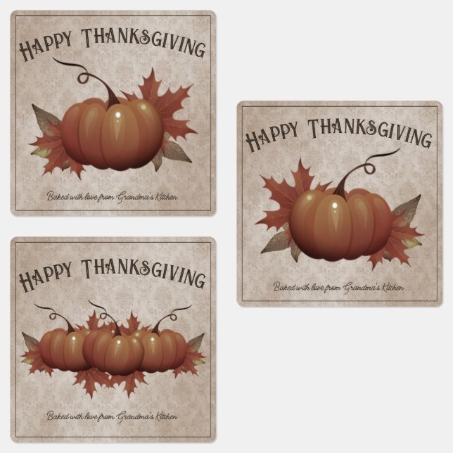 Thanksgiving Pumpkin Damask Personalized Labels (Group)