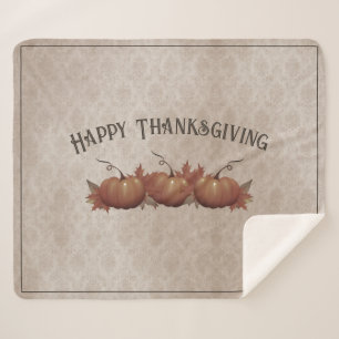 Thanksgiving Pumpkin Damask Sherpa Blanket