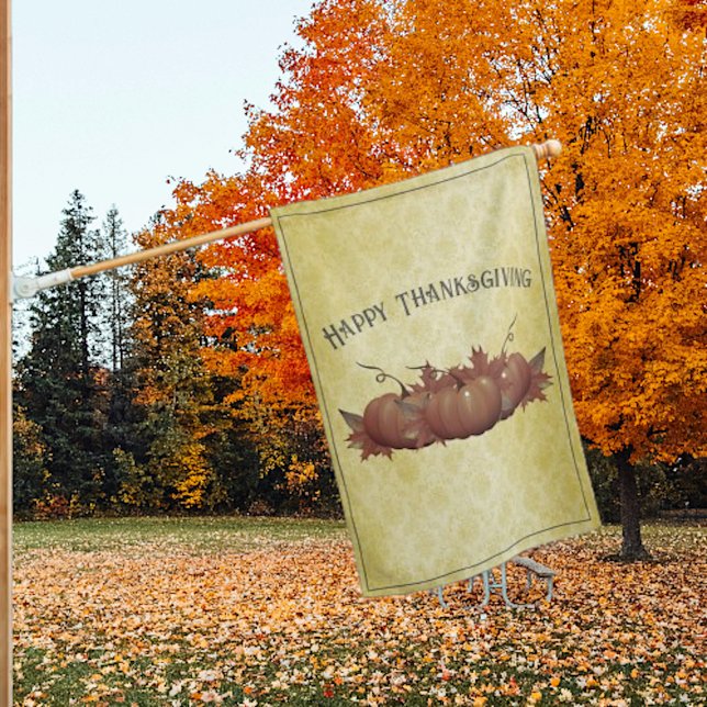 Thanksgiving Pumpkin Damask | Yellow House Flag (Yellow Thanksgiving Pumpkin Damask House Flag)