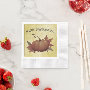 Thanksgiving Pumpkin Damask Yellow Napkins