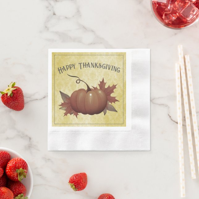 Thanksgiving Pumpkin Damask | Yellow Napkins (Insitu)