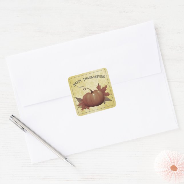 Thanksgiving Pumpkin Damask | Yellow Square Sticker (Envelope)