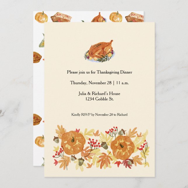 Thanksgiving Pumpkin Dinner Invitation (Front/Back)