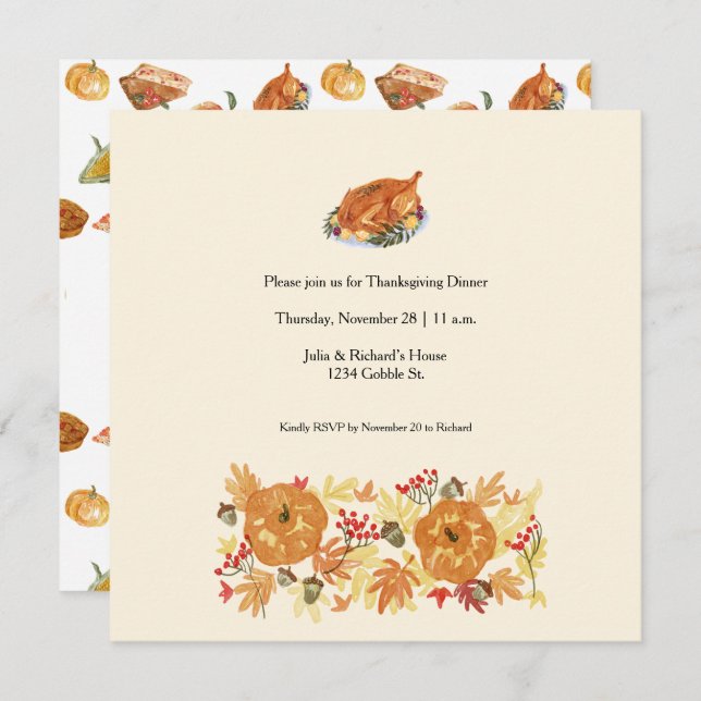 Thanksgiving Pumpkin Dinner Invitation (Front/Back)