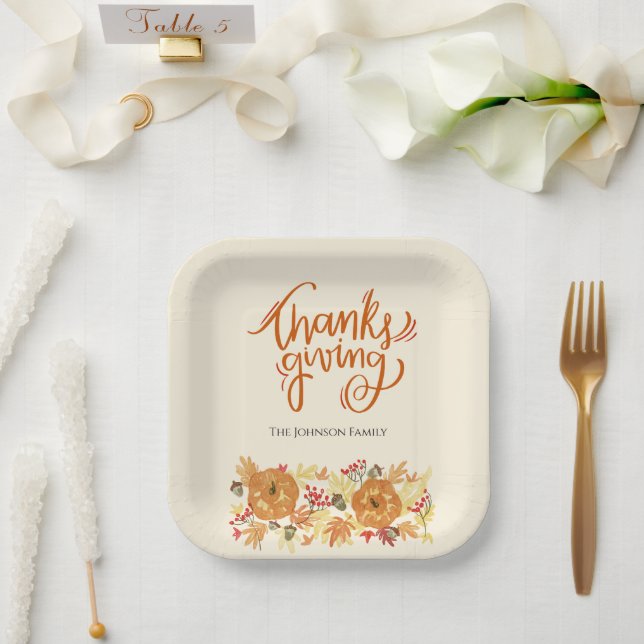 Thanksgiving Pumpkin Dinner Paper Plates (Wedding)