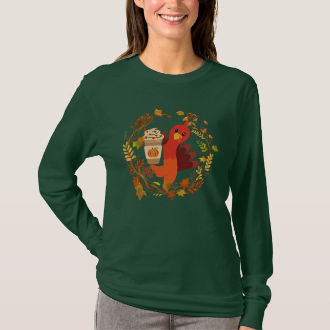 "Thanksgiving Pumpkin Drink Long Sleeve T-Shirt" T-Shirt (Front)